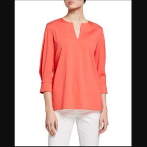 Lafayette148NewYork Whalen Italian Stretch Cotton Coral Pink Blouse wmns L/XL
